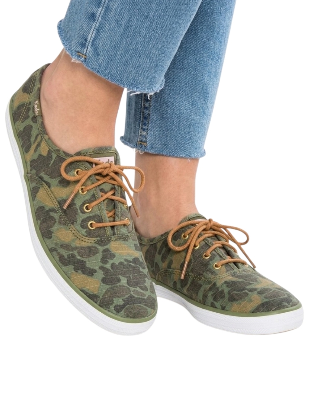 Keds Champion Camo Ripstop Sneakers Washed Green Low Top Lace Up Lightweight 8